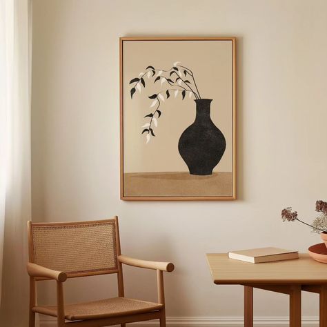 Japandi Home Decor, Home Decor Scandinavian, Japandi Home, Vase Noir, Interior Artwork, Wall Art Neutral, Scandinavian Wall Art, Modern Abstract Wall Art, Paint Night