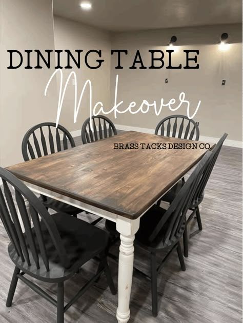 Refinish your old table and chairs for under $100! Black Windsor Chairs, Refurbished Kitchen Tables, Dining Room Table Makeover, Painted Kitchen Tables, Dining Table Makeover, Diy Kitchen Table, Kitchen Table Makeover, Black Chairs, Windsor Chairs