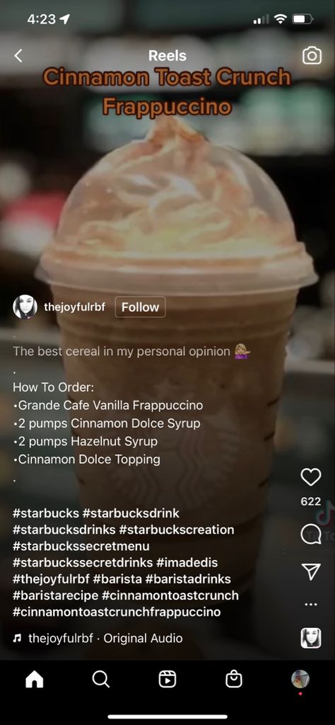 Barista Recipe, Vanilla Frappuccino, Cinnamon Dolce Syrup, Best Cereal, Cinnamon Dolce, Cinnamon Toast Crunch, Starbucks Secret Menu, Cinnamon Toast, Starbucks Drinks