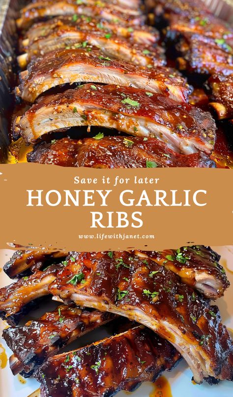 Honey Garlic Barbecue Sauce, Honey Garlic Ribs Recipe, Honey Glazed Ribs, Hot Honey Ribs, Hot Honey Food Recipes, Pork Back Ribs Recipe, Honey Garlic Bbq Sauce, Easy Ribs Recipe, Rib Glaze Recipes