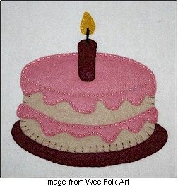 cake Wee Folk Art, Free Applique Patterns, Birthday Giveaways, Birthday Crafts, Fabric Cards, Applique Templates, Sewing Appliques, Felt Patterns, Hand Applique