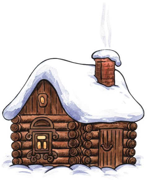 WINTER CABIN CLIP ART Cottage Drawing, Winter Clipart, Winter Cabin, Cottage House, House Drawing, Christmas House, Winter House, Winter Crafts, Christmas Clipart