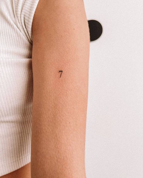 Number 7 Tattoo Fonts, Tiny 7 Tattoo, Roman Numeral 7 Tattoo, Nice Tattoos For Women, Number Seven Tattoo, 4 Tattoo Number, 7 Tattoo Number Design, Bts Minimalist Tattoo, Number 5 Tattoo