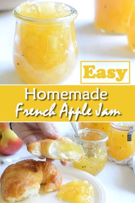 French Apple Jam Recipe - 3 ingredients only... #homemade #jamerecipes #jams #apples #homestead #homesteading #preserving Apple Jam Recipe Canning, Kiwi Jam Recipe, Homemade Cherry Jam, Apple Jam Recipe, Cherry Jam Recipe, Homemade Peach Jam, Kiwi Jam, Jam Homemade, Cherry Jam Recipes