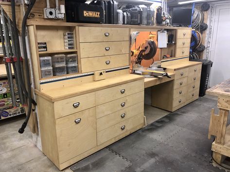 Miter Saw Station Plans, Mitersaw Station, Miter Saw Bench, Miter Station, Gray Cabinets Kitchen, Miter Saw Station, Kitchen Ideas Gray Cabinets, Saw Station, Garage Workshop Layout