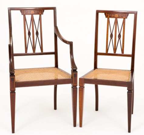 pair of sheraton revival mahogany desk chairs Sheraton Furniture Style, Sheraton Furniture, Villa Garden, Mahogany Desk, Desk Chairs, Antique Chairs, Desk Chair, Antique Furniture