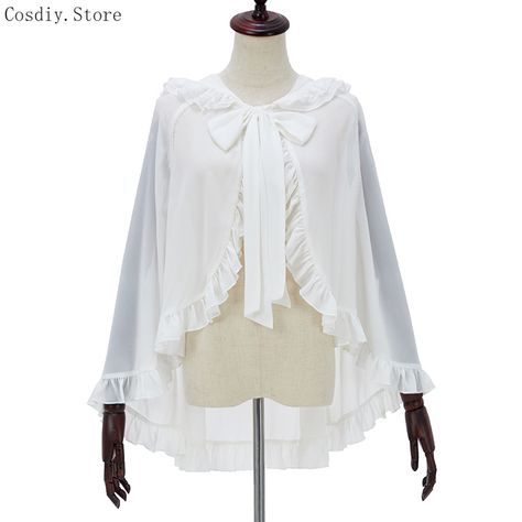 Cape Shawl Open Open Wrap Poncho Coat Lolita Bolero Gothic Chiffon Shrugs Tops Girls Sweet Hood Angelcore Aesthetic Outfits, Angelcore Outfits, Hood Cloak, White Cloak, Sheer Cape, Cape Shawl, Poncho Coat, Angel Outfit, Art Appliqué