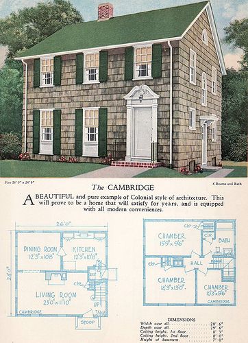 1928 Home Builders Catalog - The Cambridge | colonial revival American Home Design, Vintage Floor Plans, Colonial House Plans, Little House Plans, Colonial Home, Vintage House Plans, Home Design Floor Plans, Sims House Plans, Casas Coloniales