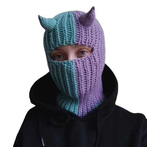 PRICES MAY VARY. Materisl: Soft and warm thicken knitted, keeps head, ears and neck warm and covered, provides you with warmth and comfort, suitable for women or men in cold weather. Warm Design: knitted hat, cute animal ear design on top of hat, one-piece headcover and scarf makes your small face, warm and fashionable. Balaclava can cover your neck and face, exquisite tailoring and hemming can better suit your head, and provide you with better protection. Simple Design: Exquisite workmanship, s Crochet Mohawk, Crochet Balaclava, Crochet Men, Yarn Hats, Cute Beanies, Ski Mask, Halloween Crochet, Hat For Man, Knitted Hat