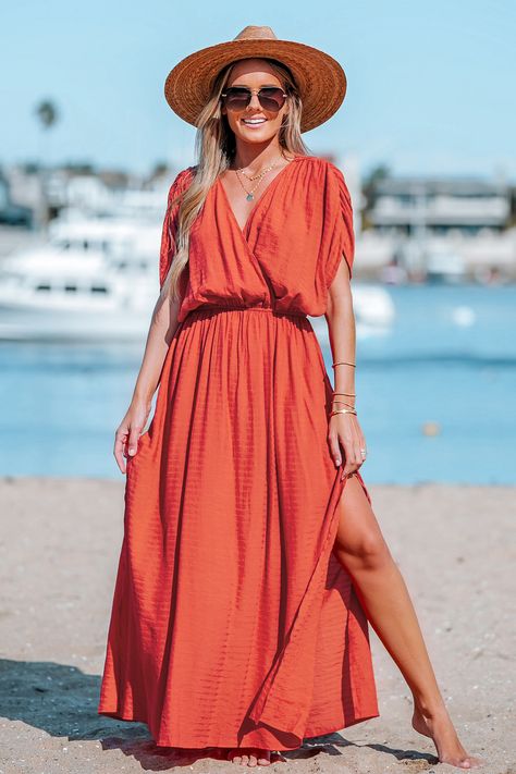 Allyssa Surplice Ruched Maxi Dress Ruched Maxi Dress, Summer Sundress, Maxi Sundress, Petal Sleeve, Vestido Plus Size, Elegant Maxi Dress, Maxi Robes, Stretch Dress, Batwing Sleeve