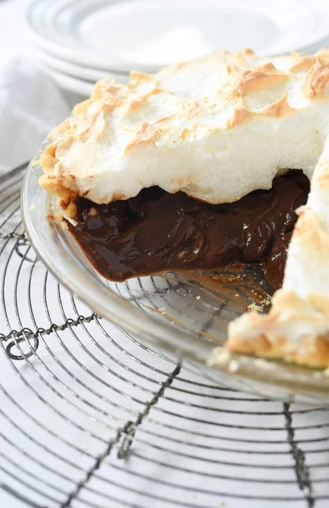 Chocolate Meringue Pie {Just like Grandma Made} | Leigh Anne Wilkes Chocolate Meringue Pie Recipe, Homemade Chocolate Pie, Chocolate Meringue Pie, Meringue Pie Recipes, Chocolate Meringue, Chocolate Pie Recipes, Stick Butter, Chocolate Cream Pie, Oven Cleaner