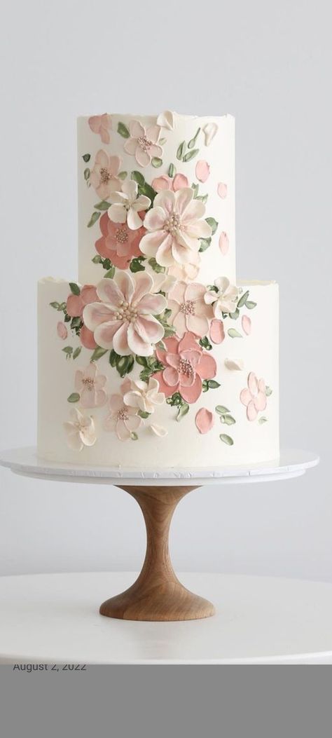 Floral Fault Line Cake, Floral Wedding Cakes 2 Tier, Mexican Flower Cake, Floral Frosting Cake, Flower Cake 2 Tier, Floral Round Cake, Floral Two Tier Cake, Birthday Cake Two Floors, Simple Floral Cake Design