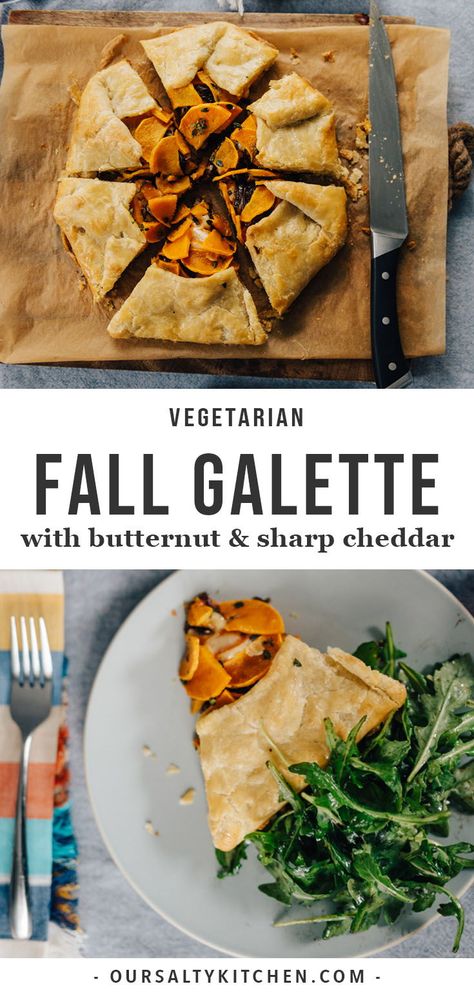 Butternut squash is one of my favorite vegetables for vegetarian dinner recipes. It's healthy, hearty, nutritious, and absolutely delicious. It shines in this vegetarian butternut squash galette with caramelized onions, thyme, and sharp cheddar. The preparation is incredibly forgiving, so it makes a beautiful centerpiece for brunch, a dinner party, or a vegetarian Thanksgiving main course! #vegetarian #dinner #thanksgiving #maincourse #dinner #brunch #butternutsquash #fall Squash Galette, Vegetarian Dinner Party, Vegetarian Dinner Recipes, Autumn Recipes Vegetarian, Thanksgiving Brunch, Thanksgiving Dinner Recipes, Vegetarian Thanksgiving, Vegetarian Dinners, Sharp Cheddar