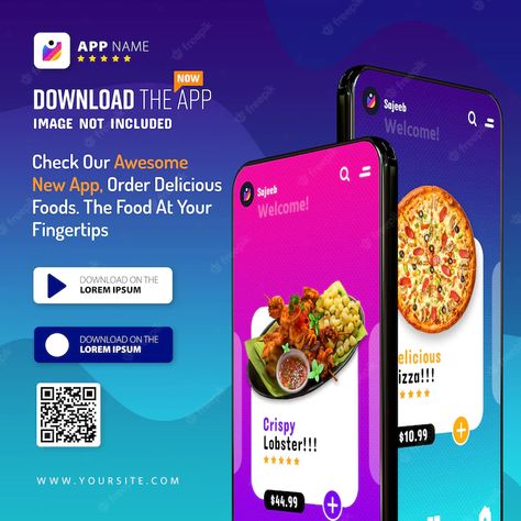 Premium PSD | New smartphone app promotion mockup, logo and download buttons with scan qr code Mockup Logo, Scan Qr Code, Fit App, App Promotion, Food Delivery App, App Marketing, Delivery App, Promotional Design, Mobile App Development Companies