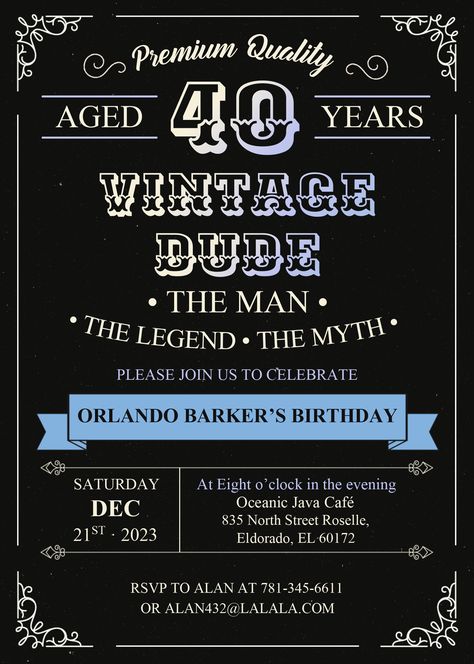 Download Now Vintage Dude Invitation Templates - Editable With Microsoft Word Our dude is getting closer to his birthday, and what could be better than throwing a special birthday bash for him? Last time, I posted six gorgeous templates for our loved ones who is about to turn 6... Vintage Dude Party, Husband 40th Birthday, Text Dividers, 40th Birthday Party Invites, Love Cafe, 40th Birthday Invitations, 50th Party, Free Invitation Templates, Printable Baby Shower Invitations