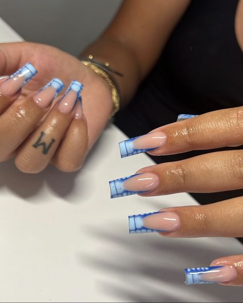 Blue French Tip With Butterflies, Kid Nails, Classy Acrylic, Girl Nails, Nail Goals, Nails For Kids, Classy Acrylic Nails, Girls Nails, Fly Girl