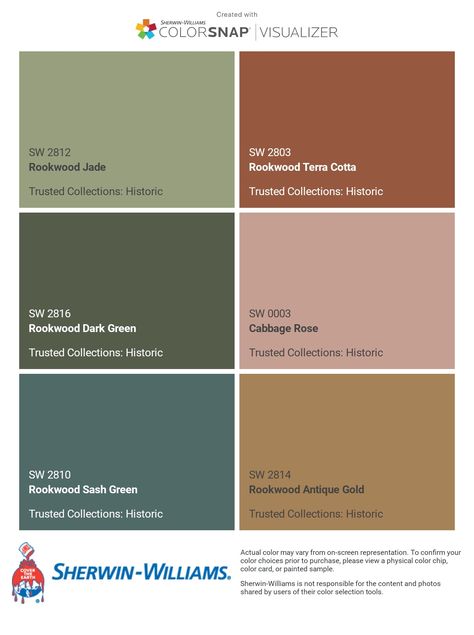 I just created this color palette with the Sherwin-Williams ColorSnap® Visualizer app on my Android phone. What do you think? You can learn more about ColorSnap Visualizer and get it on your phone free by visiting https://www.sherwin-williams.com/content/colorsnap.html. Sherwin Williams Rockweed, Sherwin Williams Mountain Stream, Sherwin Williams Rookwood Jade, Complimentary Green Paint Colors, Sage Palette Colour Schemes, Sherwin Williams Tarragon, Mediterranean Home Color Palette, Rookwood Sash Green Sherwin Williams, Office Color Palette Work Spaces