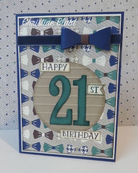 STAMPIN' UP! DAPPER MALE 21st BIRTHDAY CARD Diy Birthday Table Decorations, Diy Birthday Table, 21st Birthday Card, 21 Cards, Birthday Wishes For Mom, Birthday 21st, Birthday Card Ideas, Polka Dot Birthday, Birthday Presents For Mom