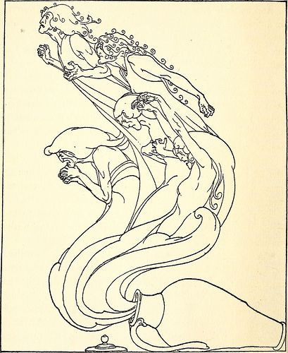 Image from page 138 of "The golden fleece and the heroes who lived before Achilles" (1921) | by Internet Archive Book Images The Golden Fleece, Sea Nymph, Golden Fleece, The Wind, Line Drawing, The Golden, Tattoos, Hair