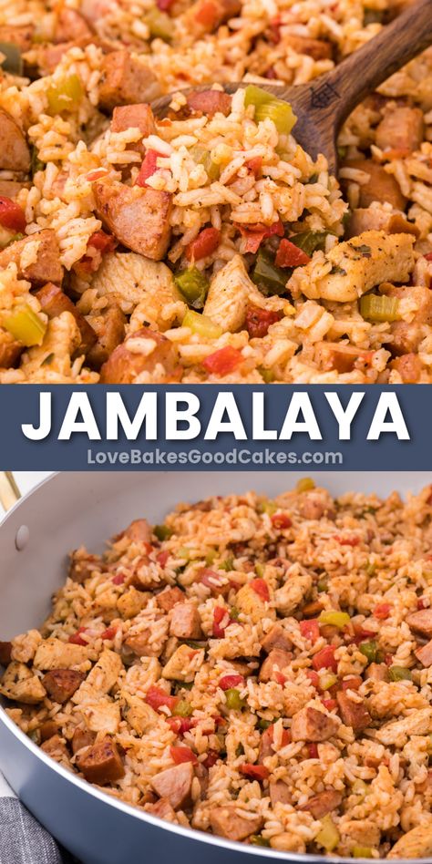 Jambalaya pin collage One Pan Jambalaya, One Pot Cajun Chicken And Rice, Quick Jambalaya Recipe One Pot, One Pot Shrimp And Sausage Jambalaya, Cajun Chicken And Sausage Jambalaya, Chicken Jambalaya, Jambalaya Recipe, Cajun Creole Recipes, Cajun Cooking