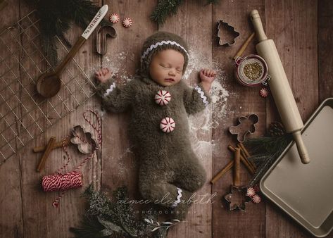 Gingerbread Outfit, Newborn Christmas Photos, Gingerbread Baby, Christmas Newborn, Winter Newborn, Newborn Digital Backdrop, Christmas Romper, Christmas Props, Backdrop Photography