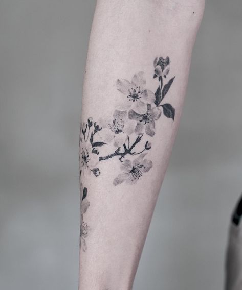 B&W Sakura Black Sakura Tattoo, Sakura Tattoo Black And White, Cherry Blossom Tattoo Black And White, Blossom Drawing, Sakura Tattoo, Create A Tattoo, Vine Tattoos, Mermaid Tattoos, Cherry Blossom Tattoo