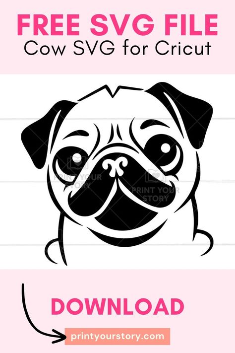 Get your paws on our Free Pug SVG file! Perfect for all your Cricut crafting needs, this adorable design features a playful smiling pug. Whether you're creating custom t-shirts, mugs, or even pet accessories, this SVG file is the perfect addition to your collection. Download now and let your creativity run wild! via @YourStorySVG Pug Crafts, Pug Svg, Free Cricut Images, Flamingo Birthday, Cricut Free, Pug Lover, File Free, Svg Free Files, Custom T Shirts