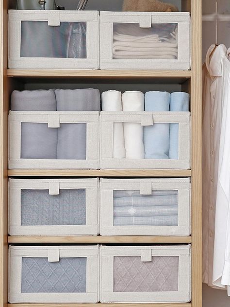 White  Collar  Fabric   Embellished   Storage & Organization Sheet Storage Ideas, Sheets Organization, Dresser Alternative, Sheet Storage, Clothes Storage Boxes, Fabric Storage Boxes, Retro Living Rooms, Dorm Essentials, Storage Bags For Clothes