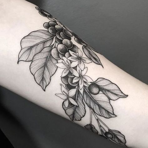 Mini Wrist Tattoos, Tattoo Cafe, Getting Tattooed, Branch Tattoo, Coffee Tattoos, Plant Tattoo, Botanical Tattoo, Coffee Plant, Line Art Tattoos