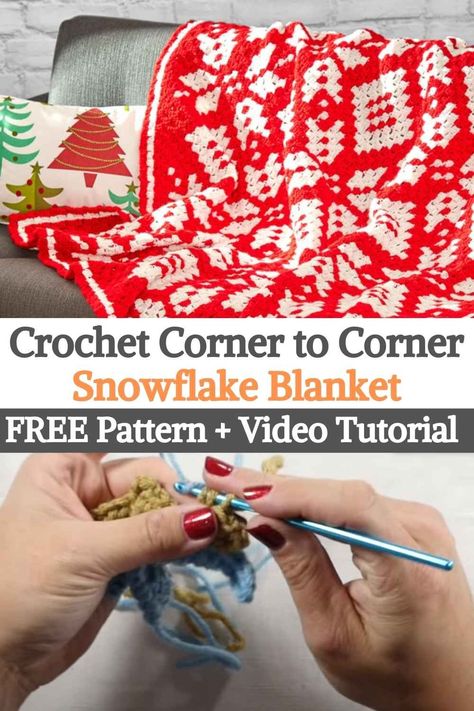 Crochet Corner To Corner, Crochet Tree Skirt, Snowflake Blanket, Corner Pattern, Corner To Corner Crochet Pattern, Crochet C2c Pattern, C2c Blanket, Christmas Crochet Blanket, Crochet Holiday