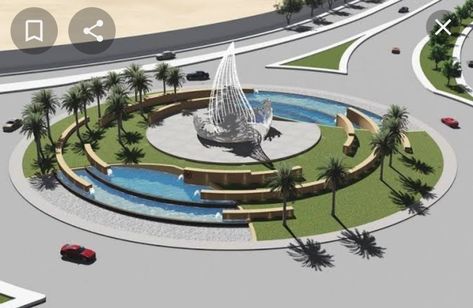 Landmark Design Landscape, Roundabout Design Landscape Architecture, Roundabouts Design, Water Body Landscape Design, Urban Public Space Design, Roundabout Landscape Design, Park Landscape Design Plan, Roundabout Design Landscape, Circular Landscape Design