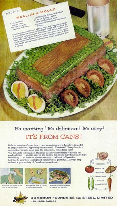 70s Food, Ugly Food, Gross Food, Postal Vintage, Jello Recipes, Vintage Cooking, Food Ads, Weird Food, Retro Recipes