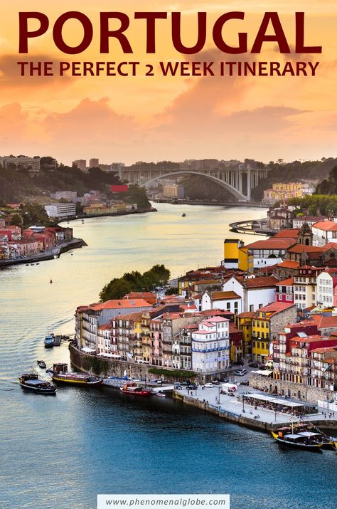 view of Porto along Douro River at sunset Backpacking Spain, Portugal Vacation, Places In Portugal, Spain Culture, Portugal Travel Guide, Portugal Lisbon, Visit Portugal, Trip Itinerary, Europe Travel Guide