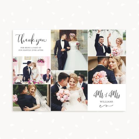 Wedding Photo Collage, Calligraphy Thank You, Wedding Thank You Postcards, Classic Calligraphy, Wedding Collage, Black Calligraphy, Thank You Printable, Graduation Invitations Template, Ship Wedding