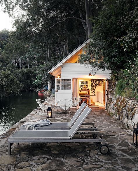 Built in 1862, Ventnor is said to be the oldest surviving home in Sydney's north and today it remains one of the most visually dreamy, with the beach on one side and a wharf and boathouse on the other.⁠ ⁠ "By chance we'd moored in Lovett Bay and spotted the 'for sale' sign on the bank," says homeowner Craig. "So we swam ashore, climbed up to the house and I immediately fell in love with its massive 150-year-old Port Jackson fig tree."⁠ ⁠ Tap the link in our bio for the full story and home tou... Fall Decor 2022, Boat Shed, Waterfront Cottage, Harbor House, Beach Wood, Boat House, Beach Shack, Farmhouse Fall Decor, Building A Shed