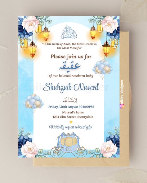 Aqiqah Invitation Cards Template, Aqiqah Invitation, Baby Birth Announcements, Invites Wedding, Digital Announcement, Baby Announcement Cards, Baby Birth Announcement, Card Templates Free, Place Your Order