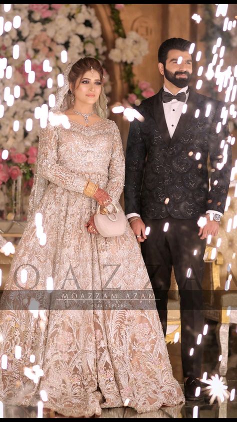 Reception Dress Aesthetic, Walima Couple Dressing, Walima Dresses Pakistani Brides, Walima Look, Haldi Makeup, Nikah Makeup, Wedding Matching Outfits, Valima Bride, Affan Waheed