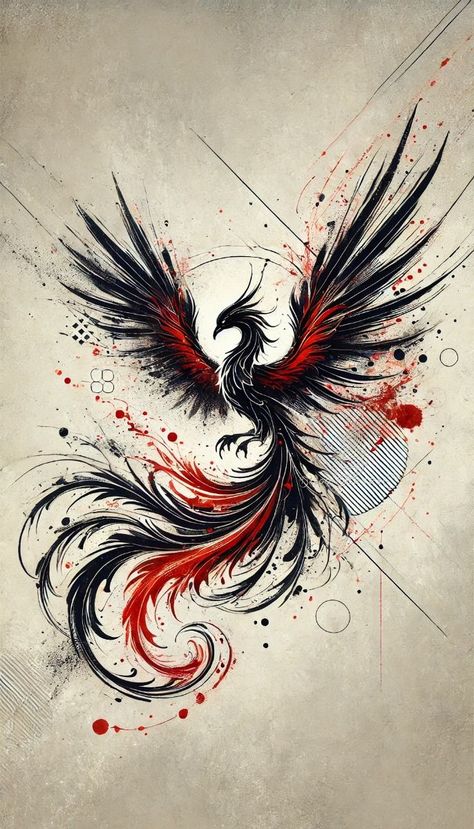 Black And Red Phoenix Tattoo, Phoenix Drawing Tattoo, Red Phoenix Tattoo, Black And Red Tattoo Design, Fenix Tattoo Design, Phoenix And Dragon Tattoo, Phoenix Tattoo Black, Swans Tattoo, Black Phoenix Tattoo