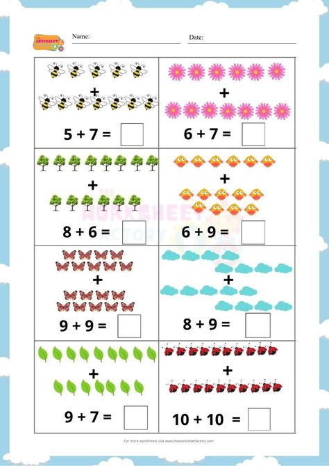 Picture Addition (Level: Easy to Medium) | The Worksheet Factory Picture Addition Worksheets Kindergarten, Picture Addition Worksheets, Addition Worksheets Kindergarten, Addition With Pictures, Adding Worksheets, Easy Math Worksheets, Addition Flashcards, Basic Algebra, Addition Worksheet