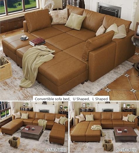 Amazon.com: EASE MOOSE Modular Sectional Sofa Sleeper Couch with Storage, 8 Seat 118" Faux Leather Sectional Large Moduar Sleeper Sofa Sectional Sofa Bed Modular Couch for Living Room brown : Home & Kitchen Sleeper Sofa Sectional, Sofa Bed Sectional, Leather Couch Sectional, Sectional Sofa Bed, Couch With Storage, Faux Leather Sectional, Sleeper Couch, Room Brown, Large Sectional