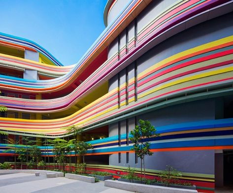 Kindergarten Architecture, Singapore School, Singapore Architecture, School Building Design, Colour Architecture, Kindergarten Design, Australian Architecture, Colourful Buildings, School Building