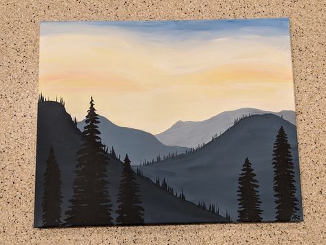 Cottagecore Painting Easy, Simple Mountain Painting, Cottagecore Painting, Mountain Drawing, Clay Magnets, Watercolor Landscapes, Mountain Painting, Painting Easy, Small Artwork