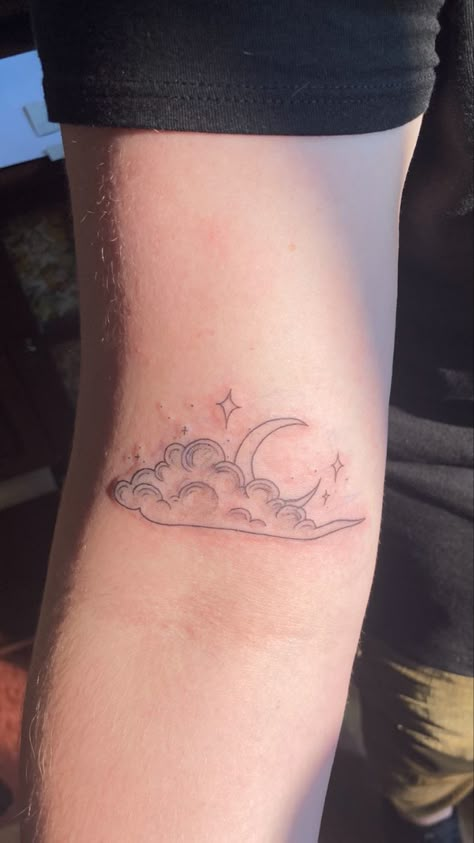 Cloud Moon Tattoo, Stars And Clouds Tattoo, Moon With Clouds Tattoo, Clouds And Stars Tattoo, Night Sky Tattoo, Night Sky Tattoos, Moon Star Tattoo, Clouds Tattoo, Rip Liam