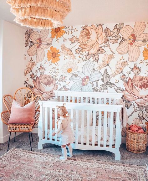 NURSERY TRENDS FOR 2020 - Kids Interiors Floral Girl Nursery, Trendy Nursery, Boho Baby Room, Pink Floral Wallpaper, Girls Room Wallpaper, Nursery Trends, Wallpaper Nursery, Girl Nursery Wall, Girl Nursery Room