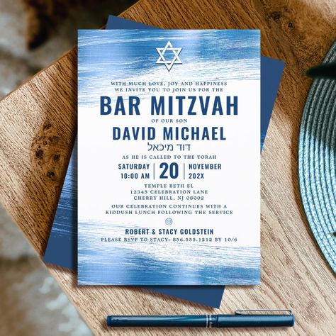 Bar Mitzvah Bold Modern Navy Typography Blue Foil Invitation - Bar Mitzvah Gifts Elegant Bar, Jewish Celebrations, Bar Mitzvah Invitations, Bat Mitzvah Invitations, Blue Foil, Shop Bar, Foil Invitations, Photo Album Scrapbooking, Unique Invitations