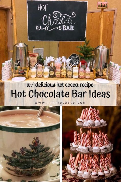 Easy hot chocolate mix recipe is the perfect base for your home hot chocolate bar for Christmas or your next hot cocoa bar party. We give you all the steps to create a DIY hot chocolate bar along with the best hot chocolate recipe. #Hotchocolatebar #hotchocolatebarforChristmas #besthotchocolaterecipe #hotcocoabar #homemadehotcocoa #besthotchocolaterecipe #homemadehotchocolatemixrecipe #hotchocolaterecipeseasy #Hotchocolaterecipeshomemade #hotchocolate Hot Cocoa Bar Recipes, Hot Chocolate Bar Table, How Cocoa Bar, Hot Chocolate Bar At Work, Hot Cocoa Bar For Work, Hot Cocoa And Cookie Bar, Hot Chocolate Bar Recipes, Hot Chocolate Bar For Party, Got Chocolate Bar Ideas