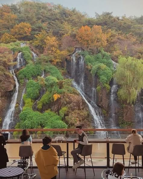 ANAKJAJAN (Julia & Marius) on Instagram: "Cafe with waterfall view in Seoul, South Korea ✅☕️🍵🏞️ Located not far from Hongdae it’s called 카페 폭포 Cafe Pokpo, it’s so nice to sit and relax while listening to the sound of waterfall🥰🏞️   | seoul travel | korea travel | seoul trip | korea trip | korea recommendation | seoul korea must visit | seoul cage | korea cafe | places to visit seoul korea | things to do in seoul  #AnakJajanKorea #TravelwithAnakJajan #cafepokpo" South Korea Instagram Story, Korea Kdrama Locations, Rain Report Cafe Seoul, Korea South Seoul, Korea Autumn Aesthetic, Fall In Seoul, Seoul Places To Visit, South Korea Seoul Aesthetic, Seoul Trip