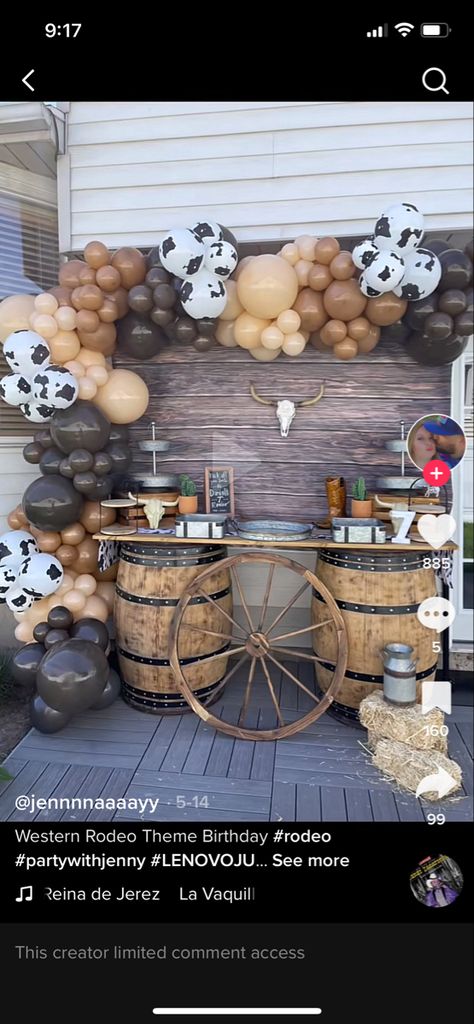 Cow Theme Bday Party, 50th Birthday Cowboy Theme, Mens Western Theme Party, Vaquera Themed Party, Classy Western Party Ideas, Stagecoach Party Theme, Cowboy Theme Balloon Garland, Buckaroo Birthday Party, Rodeo Desert Table