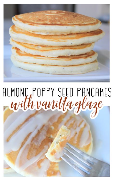 Poppyseed Pancakes, Almond Poppyseed, Poppy Seed Pancakes, Vanilla Pancakes, Pancake Recipes, Perfect Pancakes, Vanilla Glaze, Pancake Stack, Make Ahead Breakfast