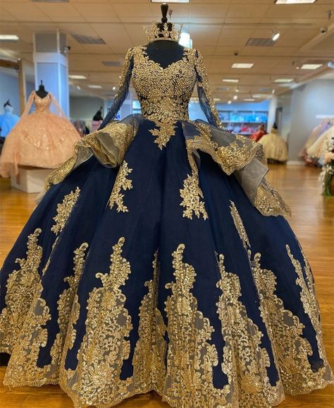 Navy Blue Charro Quinceanera Dresses Ball Gown Long Sleeves Pearls Appliques Mexican Sweet 16 Blue Charro Quinceanera Dresses, Long Sweet 16 Dresses, Navy Blue Quinceanera, Navy Blue Quinceanera Dresses, Ball Gown Gold, Blue Quinceanera Dresses, Quinceanera Dresses Gold, Charro Quinceanera Dresses, Sweet Sixteen Dresses